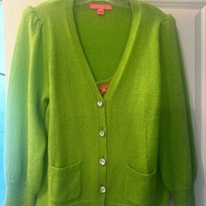 Lilly Pulitzer Bright Green V-Neck Button Cardigan and Tank/Cami Set
